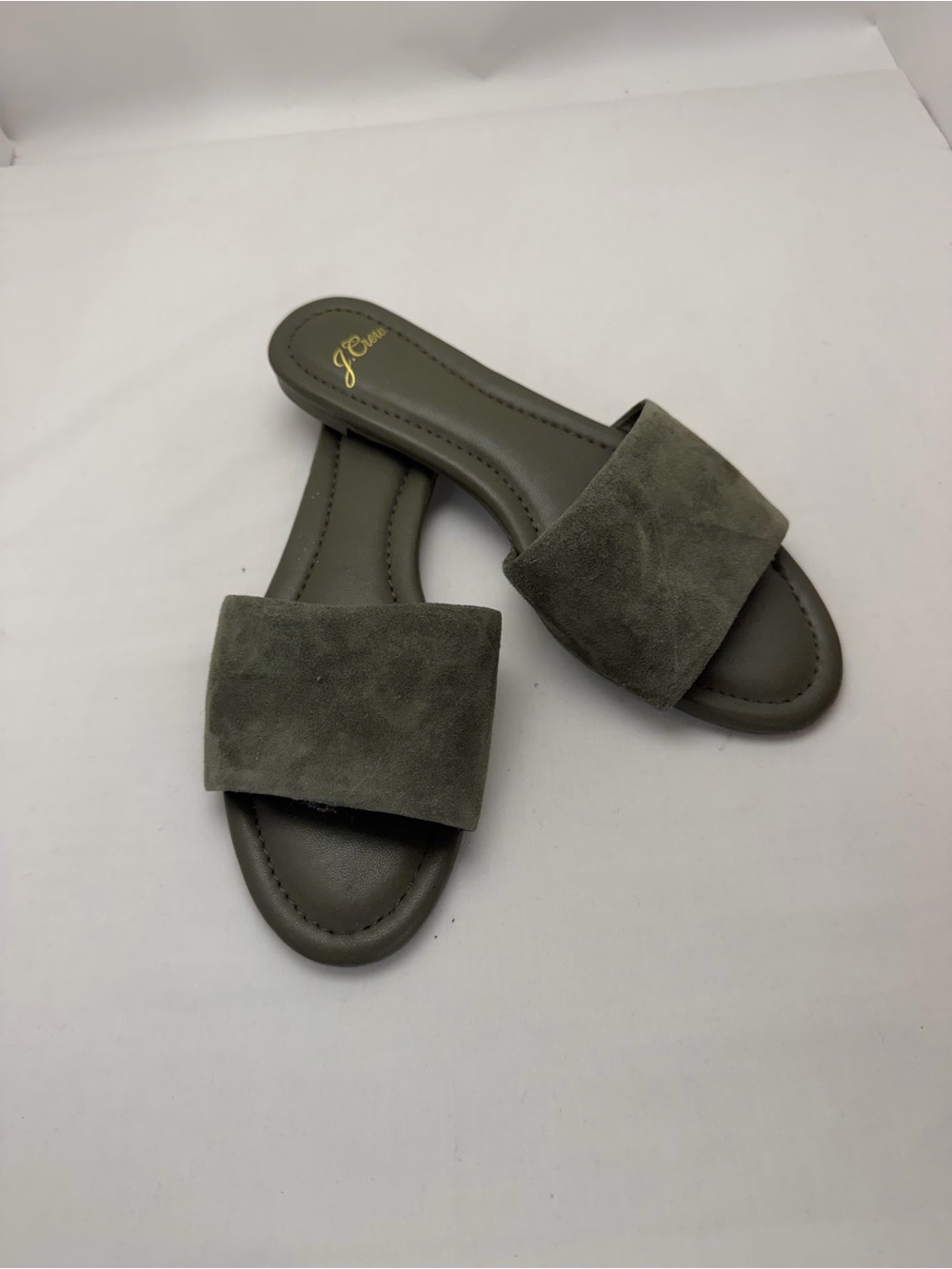 J. Crew Olive Suede Slide Sandals